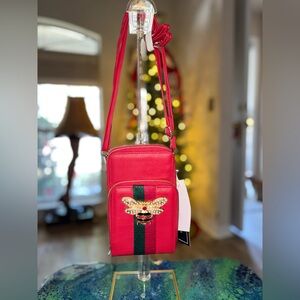 Red Crossbody With Bee Logo - Vegan Leather - NWT